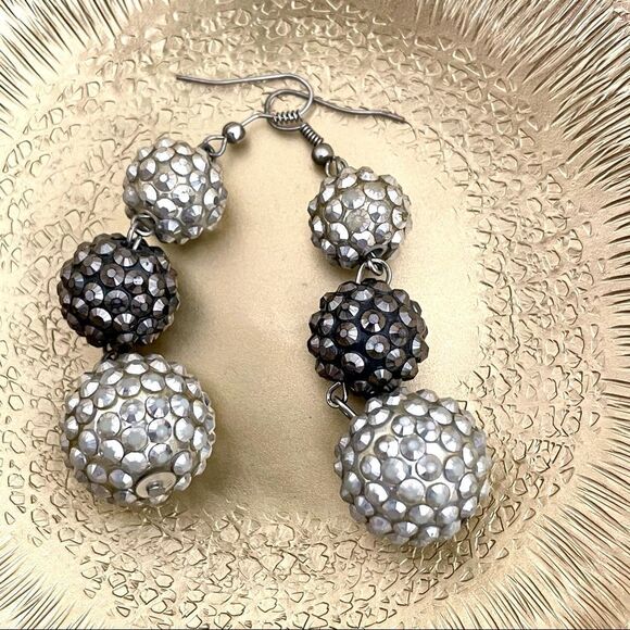 bling ball 3 tier drop earrings - Picture 6 of 11